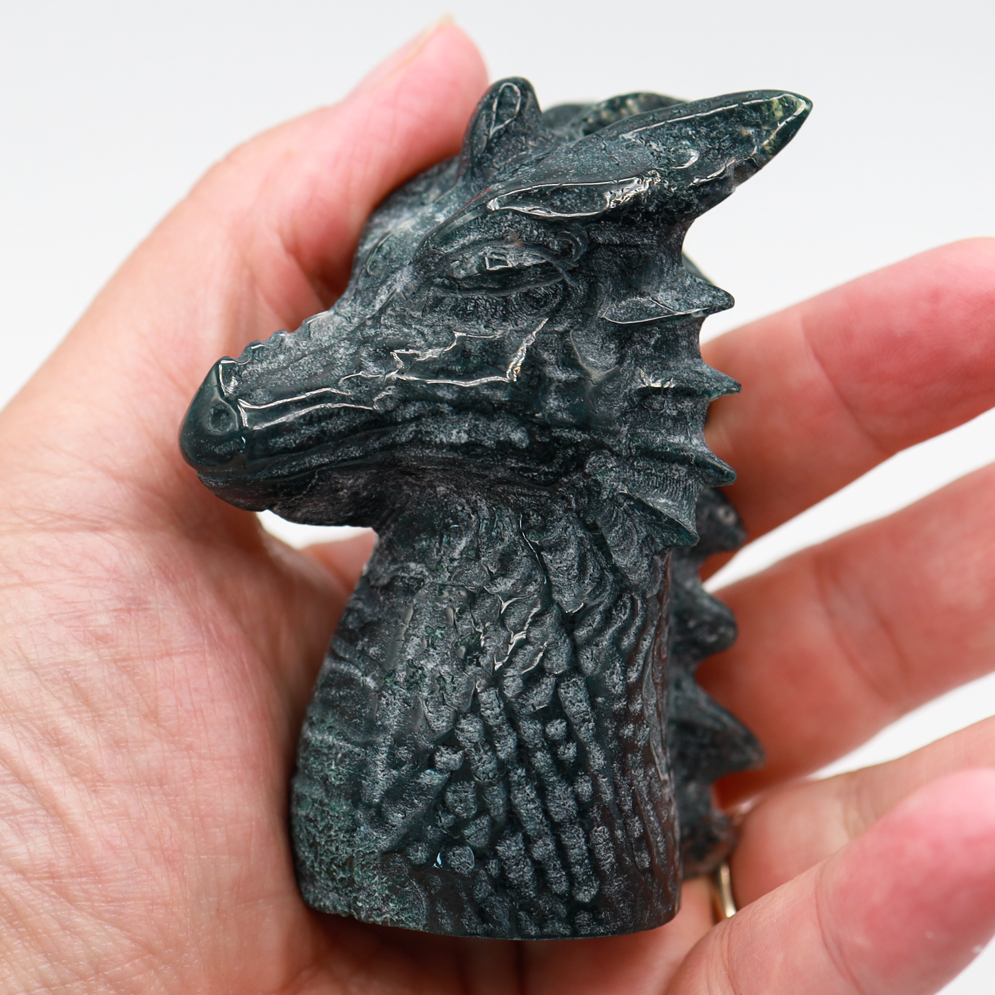 Serpent Moss Agate Dragon Head