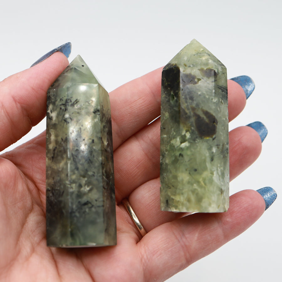 Prehnite Towers with Black Tourmaline