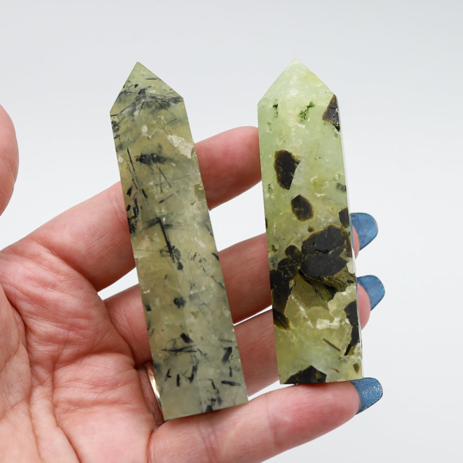 Prehnite Towers with Black Tourmaline