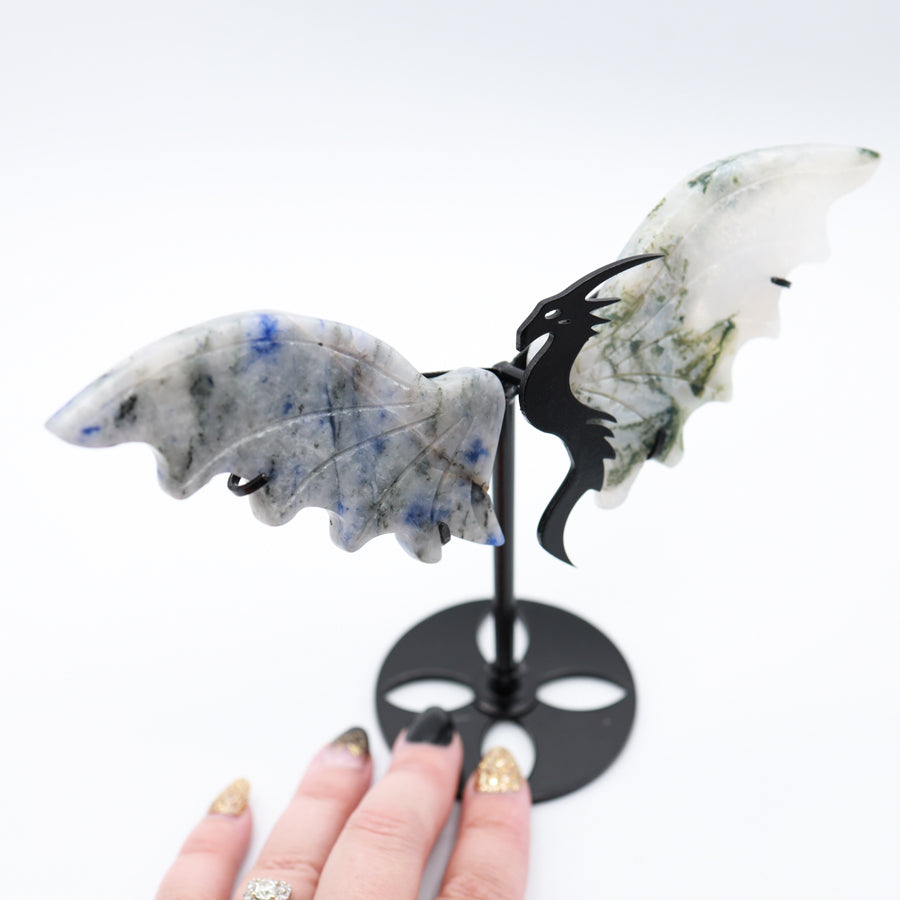 Moss Agate & Sodalite Dragon Wings