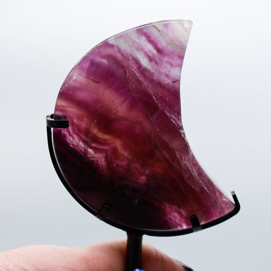 Rainbow Fluorite Moon on Stand