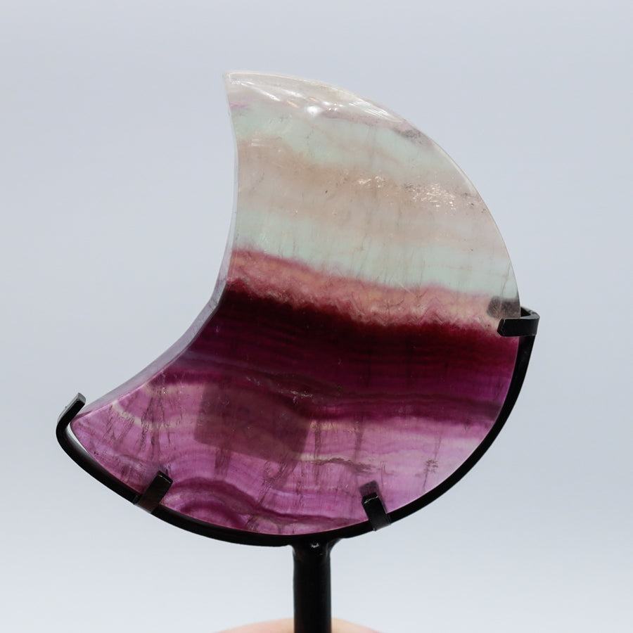 Rainbow Fluorite Moon on Stand