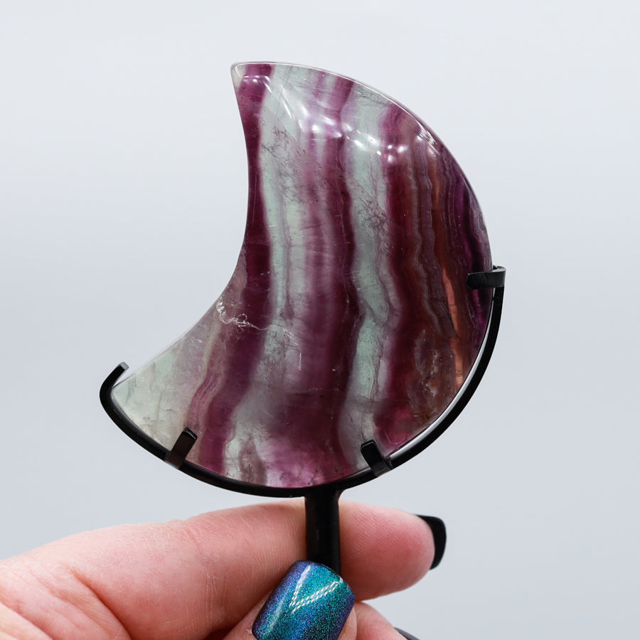 Rainbow Fluorite Moon on Stand