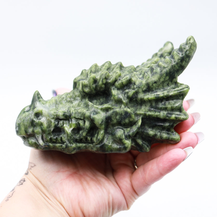 Green Jade Dragon Head with Horns