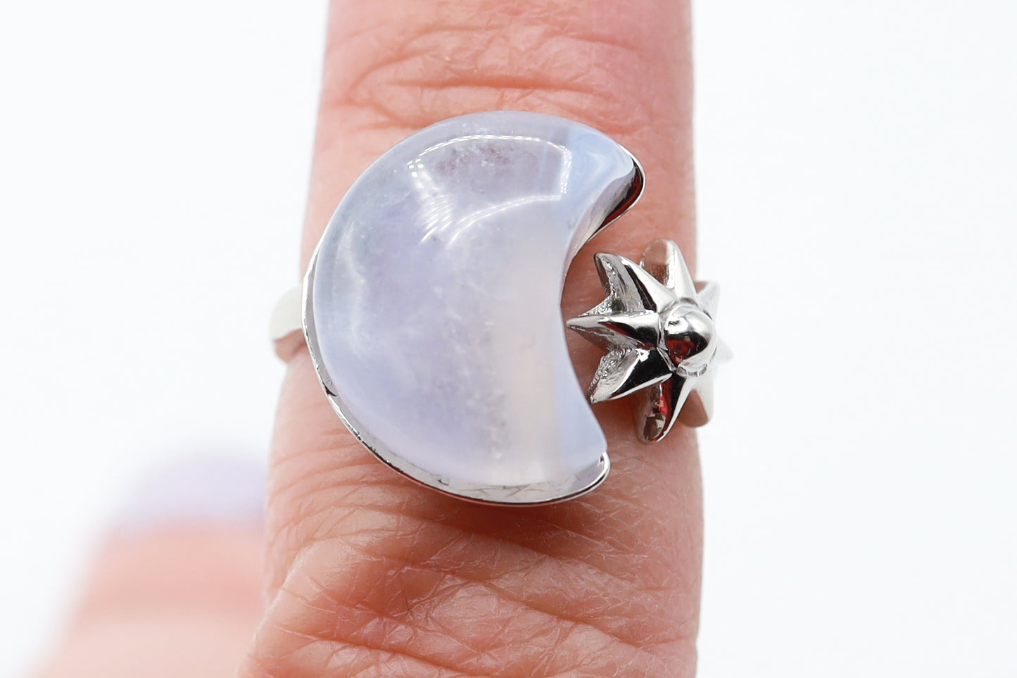 Blue Lace Agate Moon Rings