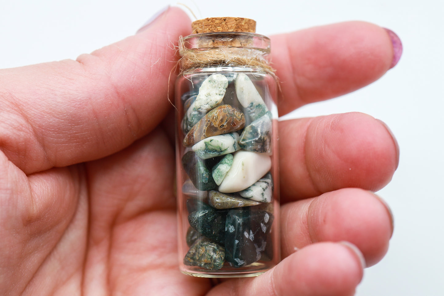 Moss Agate Crystal Chip Jar