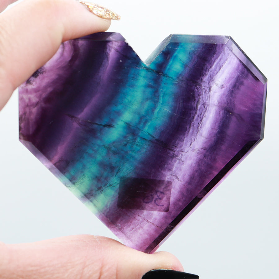Rainbow Fluorite Hearts with stand