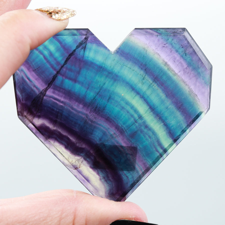Rainbow Fluorite Hearts with stand