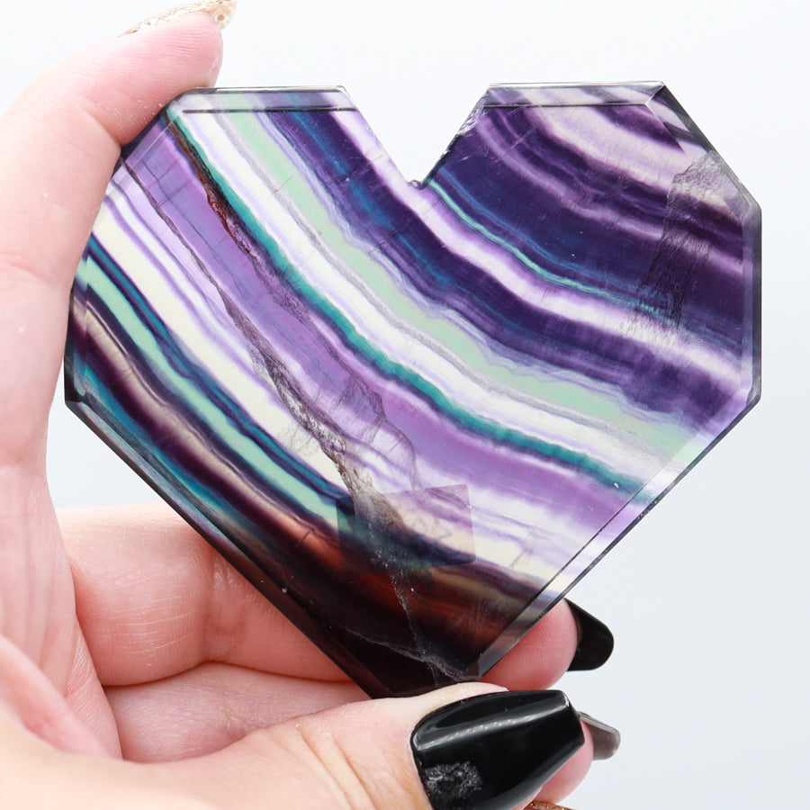 Rainbow Fluorite Hearts with stand