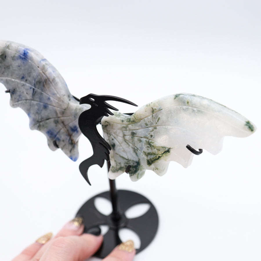 Moss Agate & Sodalite Dragon Wings
