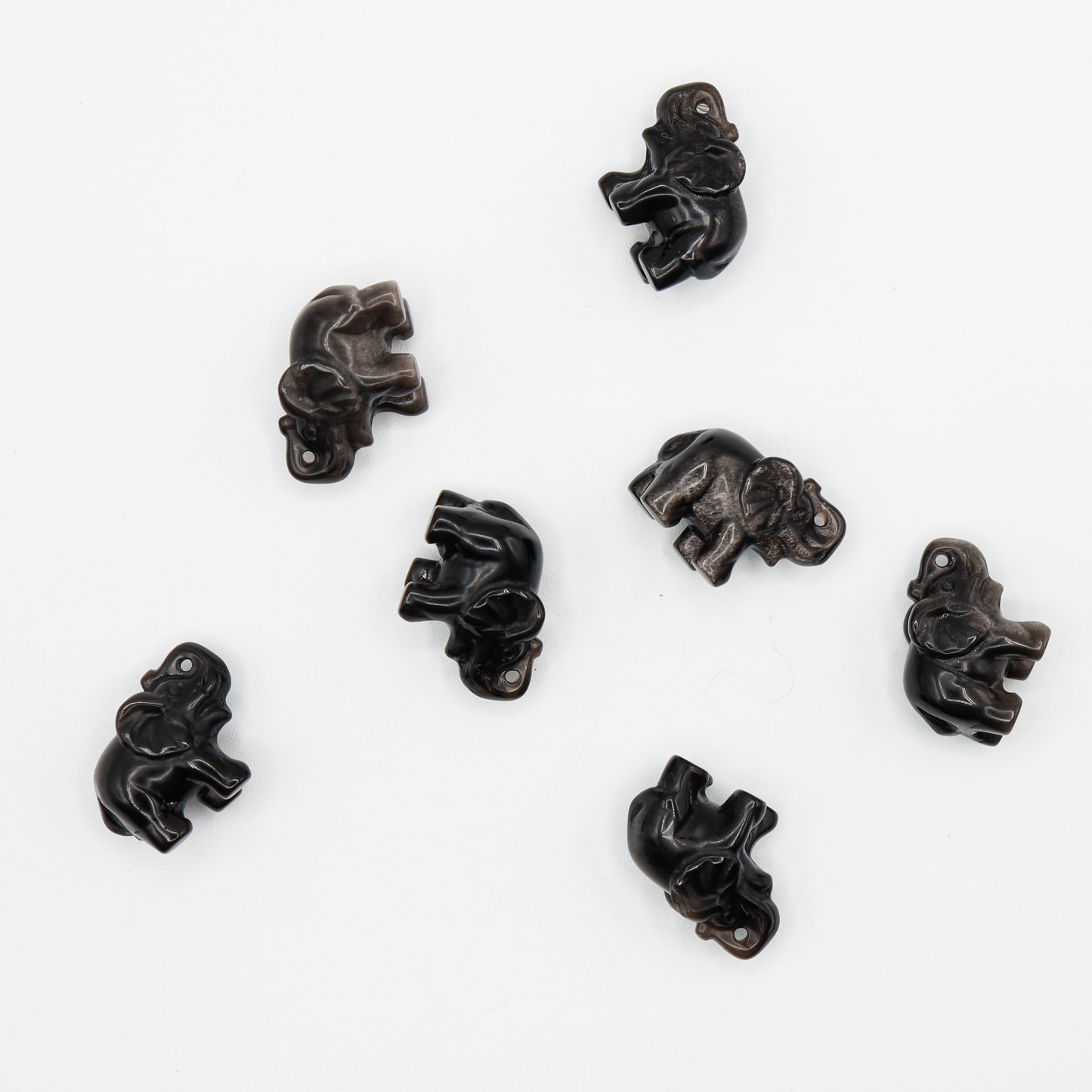 Silver Sheen Obsidian Elephant Carving