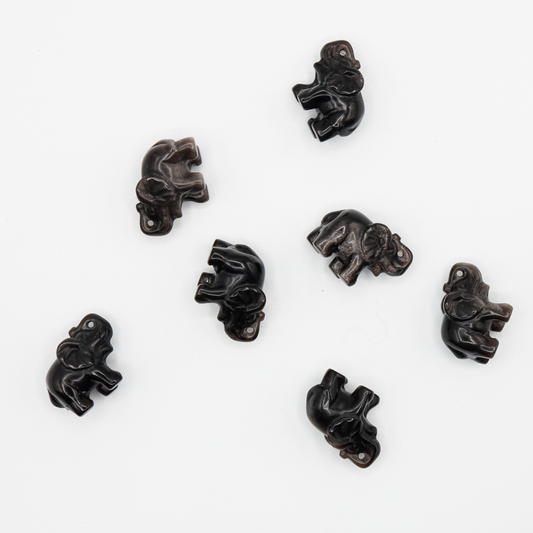Silver Sheen Obsidian Elephant Carving