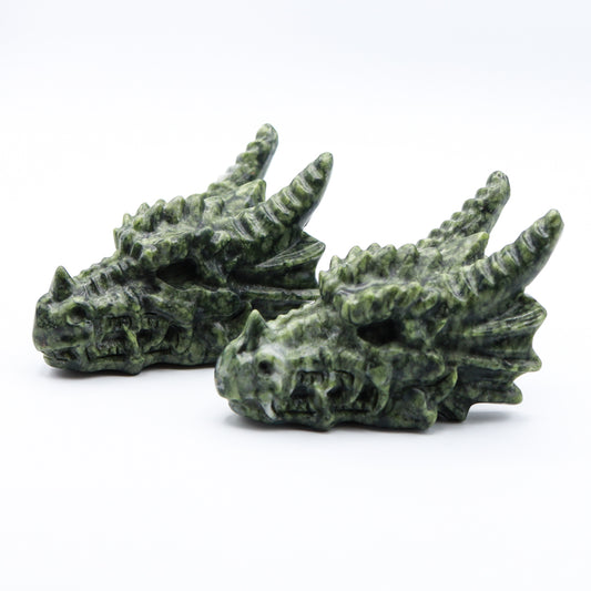 Green Jade Dragon Head with Horns