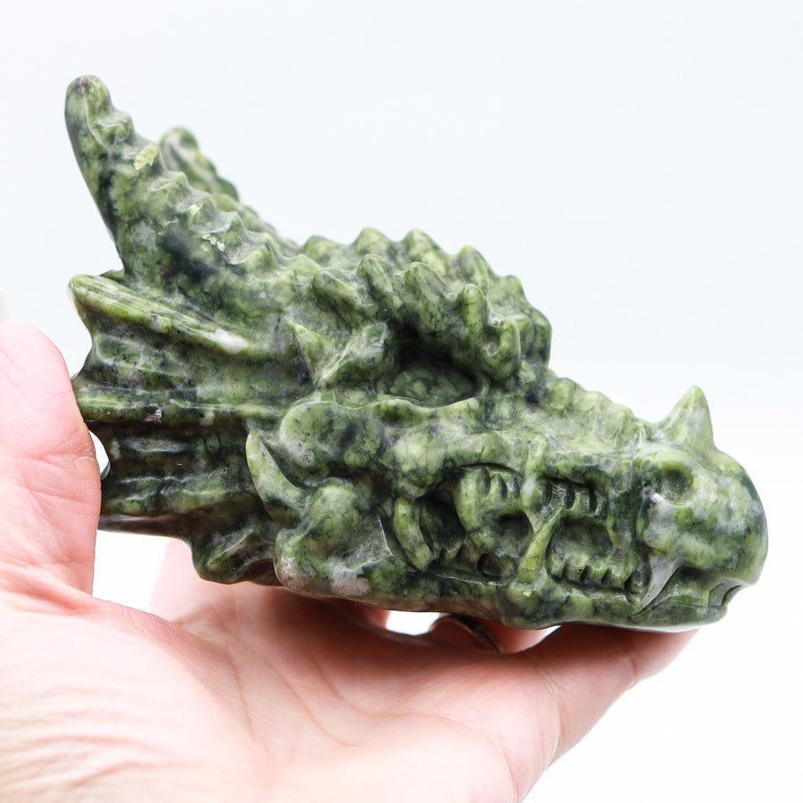 Green Jade Dragon Head with Horns