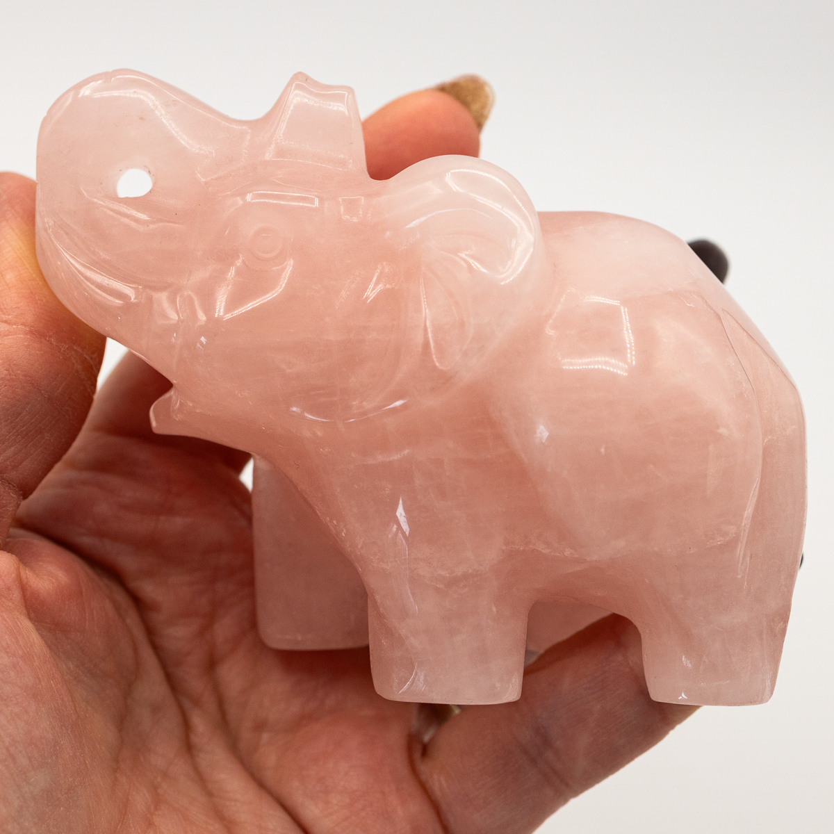 Rose Quartz Elephant Carving
