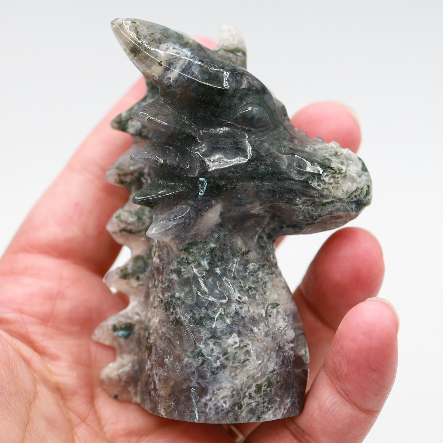 Serpent Moss Agate Dragon Head