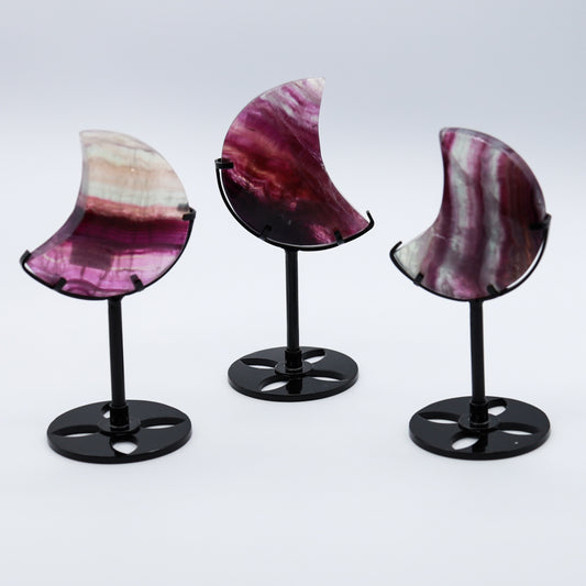 Rainbow Fluorite Moon on Stand